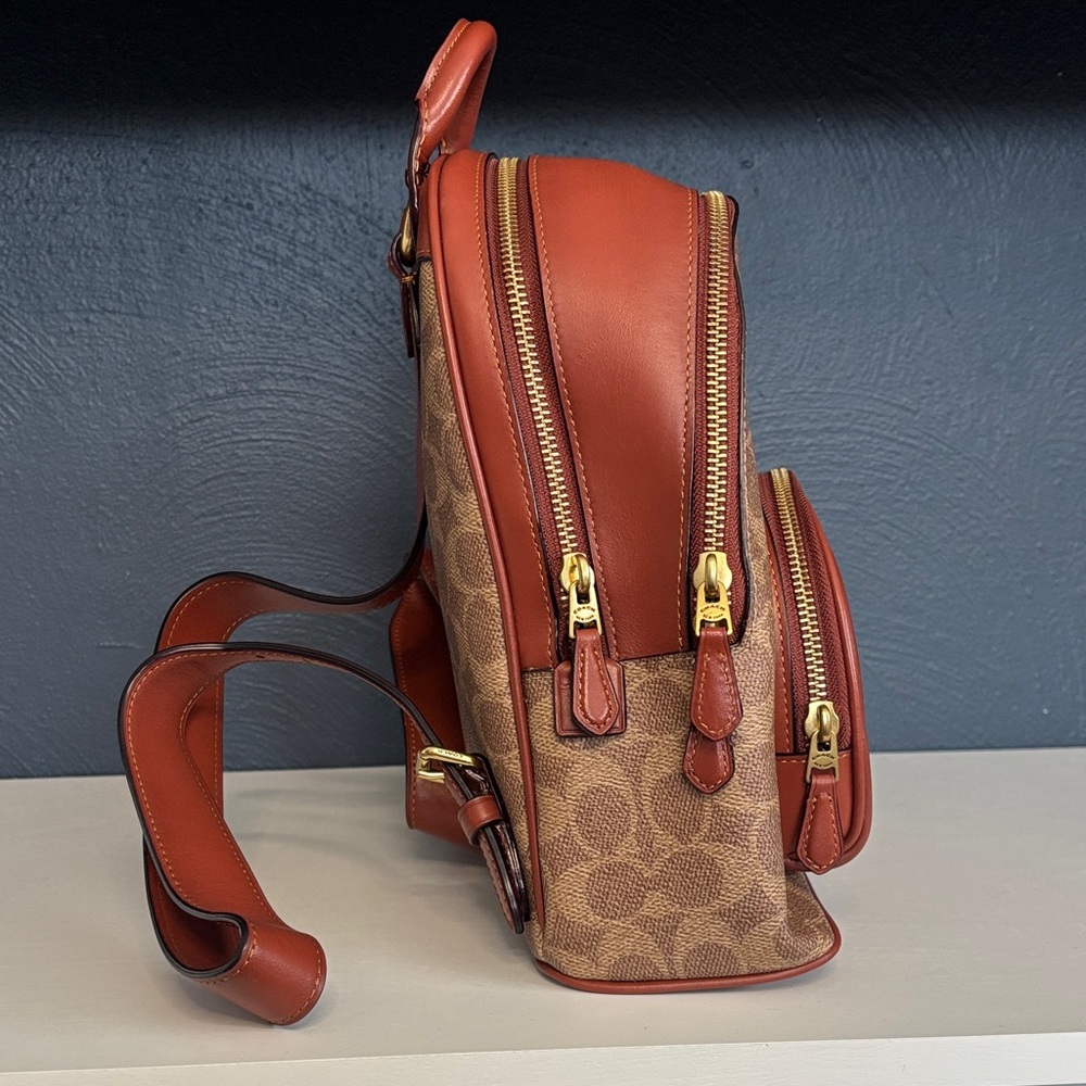 Coach Tan and Brown Signature Backpack purse - Picture 2 of 8